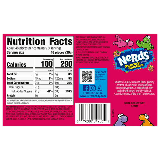 NERDS Gummy Clusters, Candy, Rainbow, Crunchy and Gummy, 3 oz