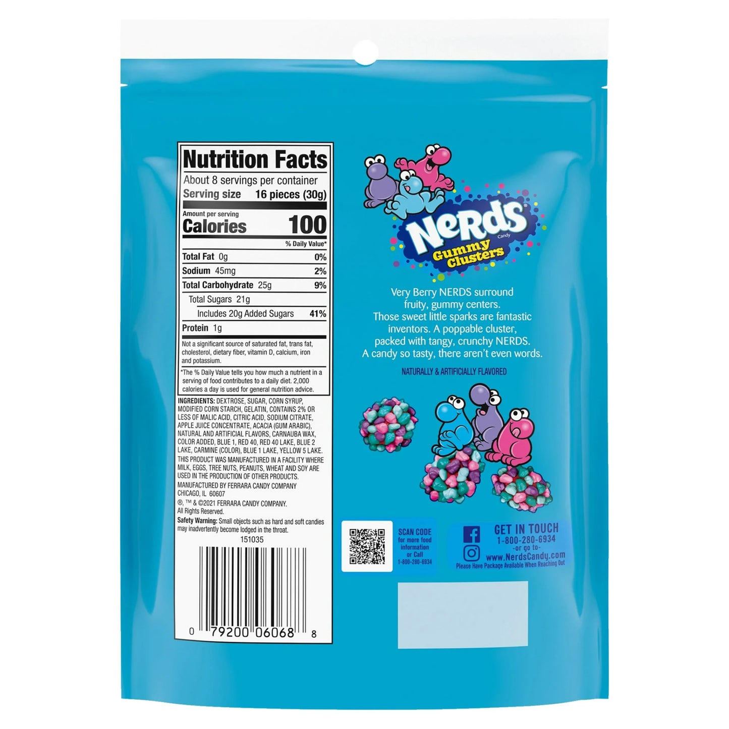 NERDS Gummy Clusters, Candy, Very Berry, Crunchy and Gummy, 8 oz