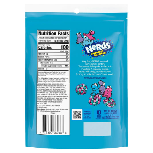 NERDS Gummy Clusters, Candy, Very Berry, Crunchy and Gummy, 8 oz