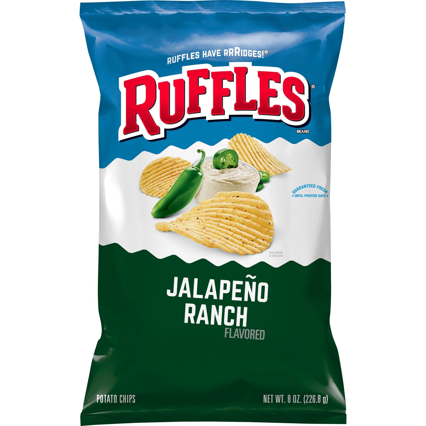 Ruffles Potato Chips Jalapeno Ranch Flavored 8.0 oz Bag