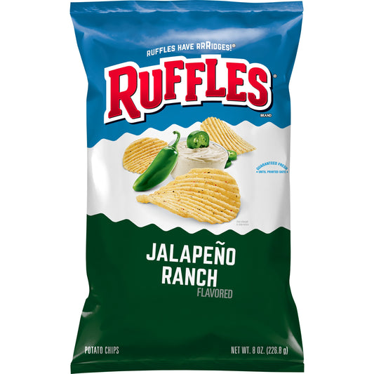 Ruffles Potato Chips Jalapeno Ranch Flavored 8.0 oz Bag