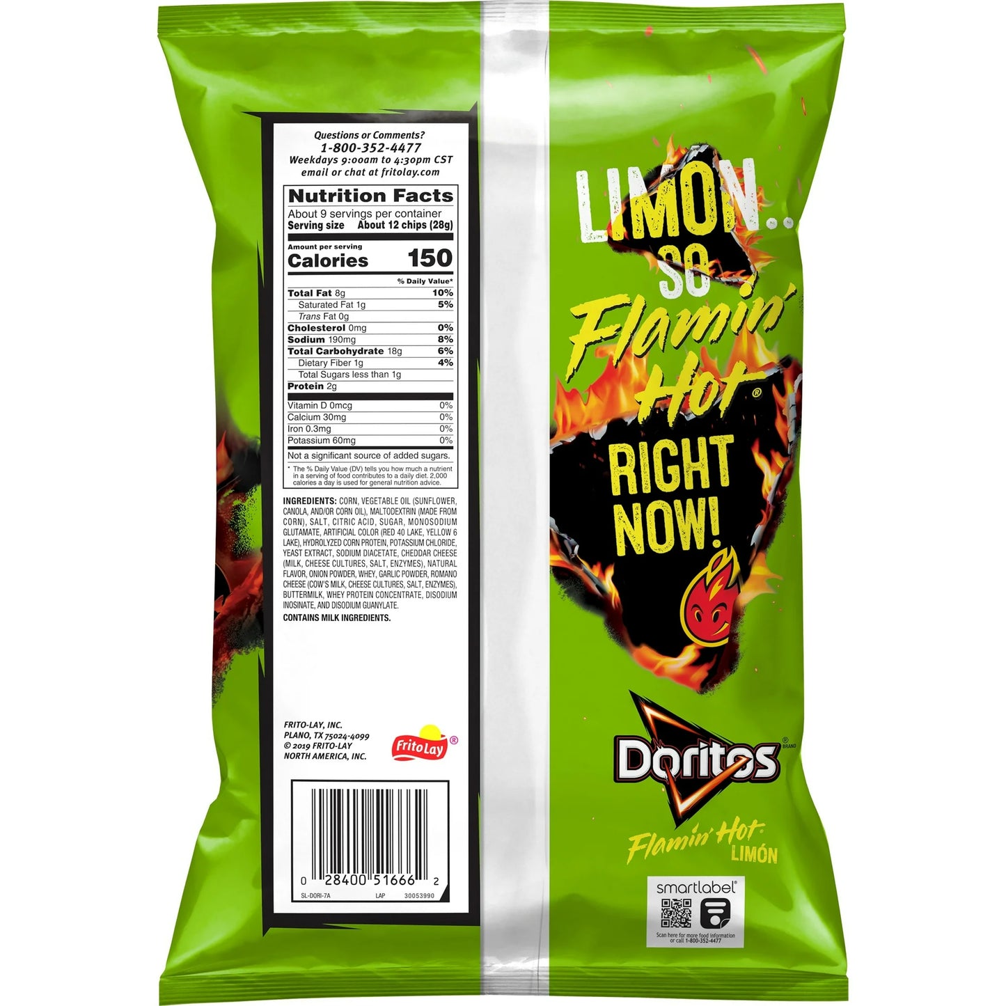 Doritos Flamin' Hot Limon Flavored Tortilla Chips, 9.25 oz Bag