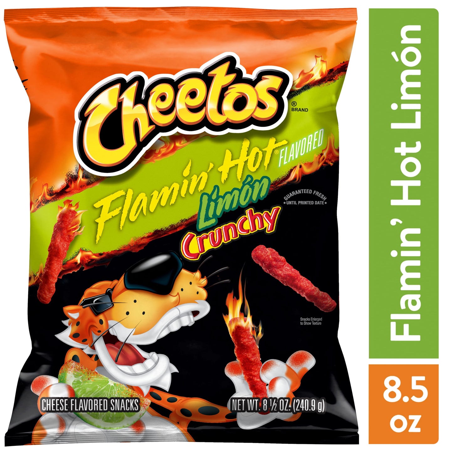 Cheetos, Crunchy Flamin' Hot Limon, Cheese Flavored Snacks, 8.5 Ounce Bag