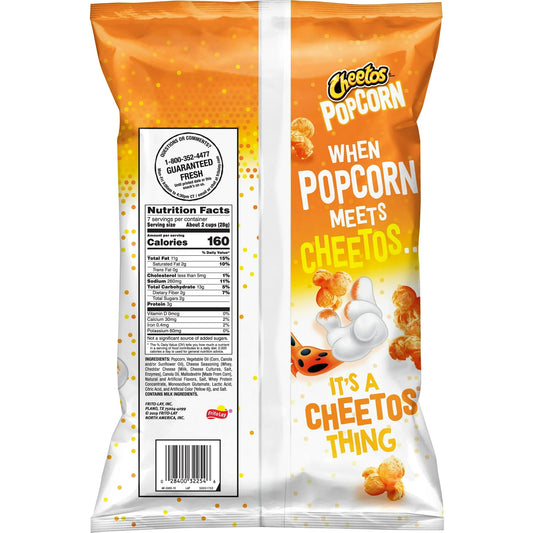Cheetos Popcorn, Cheddar, 7 oz Bag, Flavored Popcorn, Snack Chips
