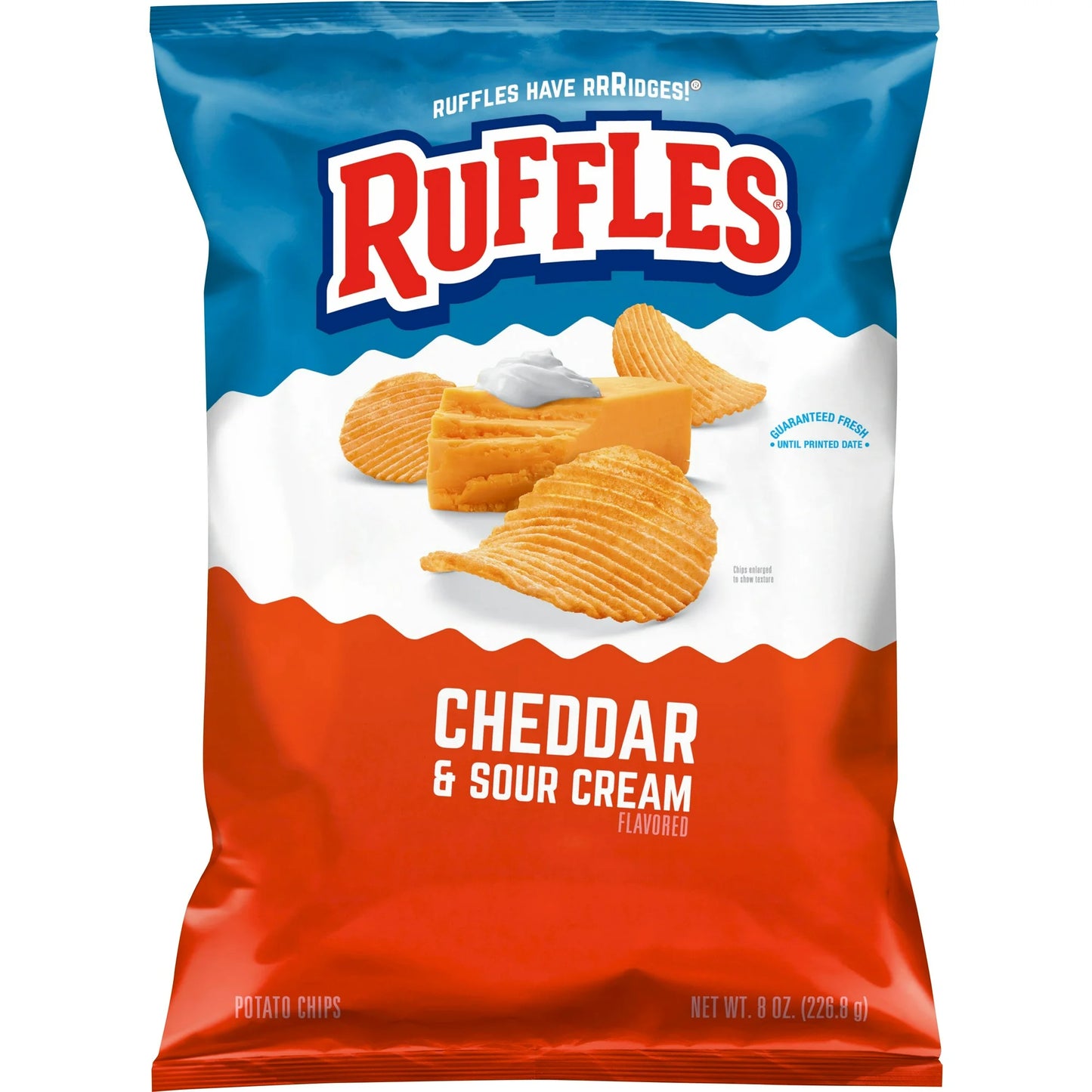 Ruffles Potato Chips Cheddar & Sour Cream Flavored Snack Chips, 8 Ounce Bag