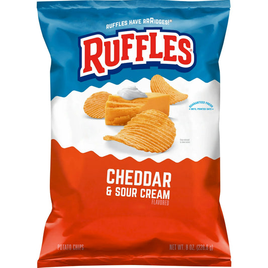 Ruffles Potato Chips Cheddar & Sour Cream Flavored Snack Chips, 8 Ounce Bag
