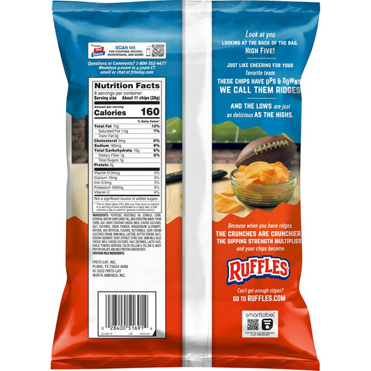 Ruffles Potato Chips Cheddar & Sour Cream Flavored Snack Chips, 8 Ounce Bag